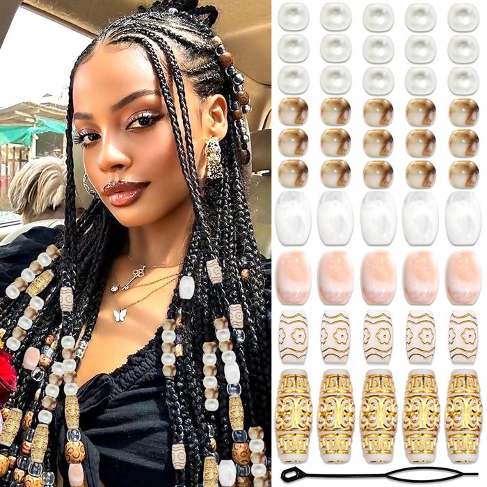 Lot de 60 perles pour cheveux – forme baril