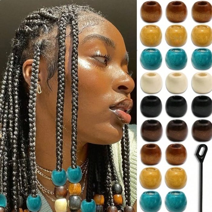 Lot de 60 perles en bois pour tresses – 6 styles